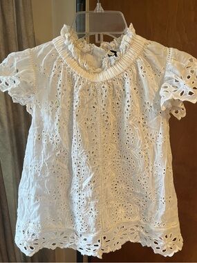 Sea New York White Eyelet Lace Ruffled Neck Top